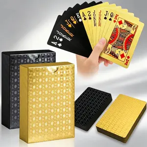 Waterproof Playing Cards 2 Pack, Plastic Poker Cards, Deck of Cards, Diamond Plastic Playing Cards for Beach Blackjack Texas Canasta Bridge Adult Card Games, Gold & Black