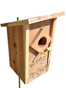 Woodpecker Birdhouse Handcrafted w/ 3/4" Red Cedar, 80" Solid Steel EZ Step-In Post Powder-Coated, Door w/ Latch for Easy Cleaning, Lifetime Warranty