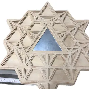 TriForce Wooden Layered Geometric Mirror - Decorative Wooden Mirror with Star Design and Triangle Shape