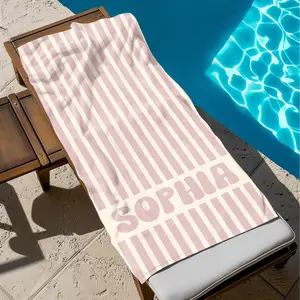 Personalized Name Stripe Beach Towel, Custom Monogram Pool Towel, Signature Beach Towel , Vacation Gift, Picnic Towel V1