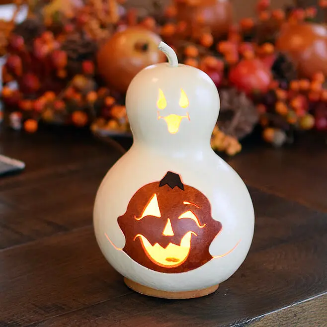 Hand-Crafted Gourd - Spooky Boo Small Lit - Halloween Decor