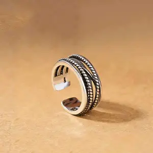 Retro Multi-Layer Twisted Open Ring — Unisex Adjustable Vintage Beaded Stacking Ring