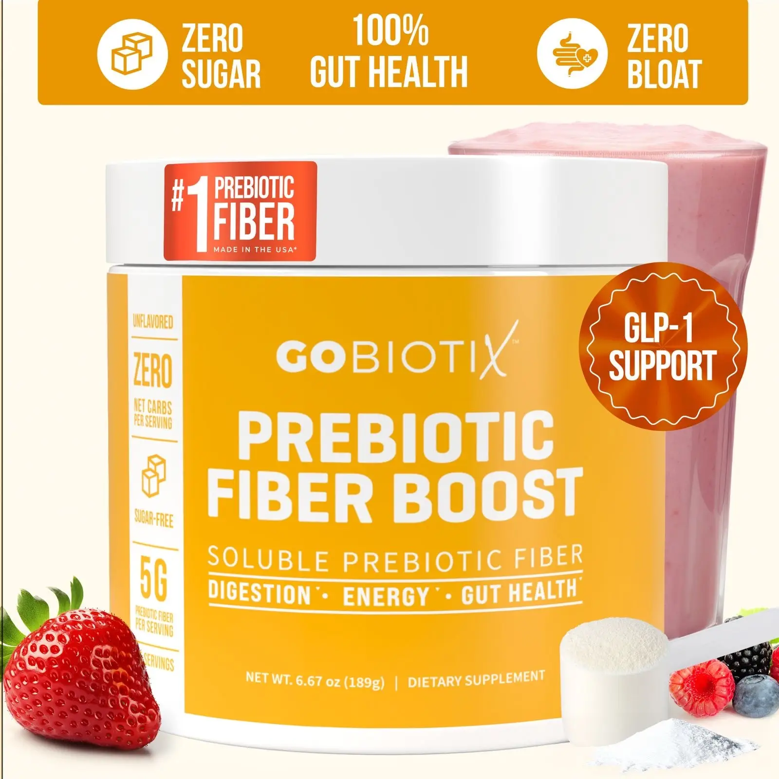 GoBiotix Prebiotic Fiber Boost - 35 Servings of Tasteless NutraFlora Soluble Fiber Powder for Gut Health Digestive Regularity & Healthy Microbiome Sup