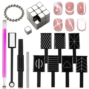 59 Pcs Nail Magnet Tool Set,3D Cat Eye Gel Painting Nails Art Strong Magnetic Wand, Multi-function Cube Magnets Round Magnet Beads Nail Design Tools for Glitter Cat Eye Effect DIY Accessories