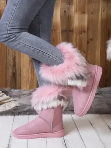 Women's Fashion Comfortable Fluffy Trim Ankle Fuzzy Boots, Warm, Lightweight, Slip-On For Snow Weather