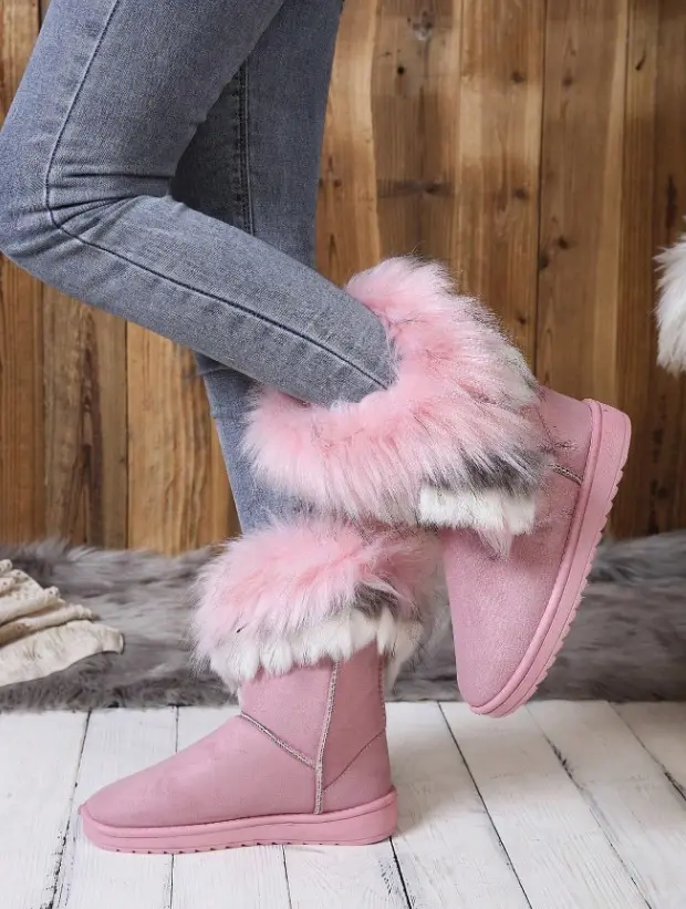 Women's Fashion Comfortable Fluffy Trim Ankle Fuzzy Boots, Warm, Lightweight, Slip-On For Snow Weather
