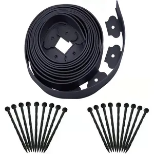 Garden Edging,20ft Landscape Edging with 20 Spikes for Lawn 2 Inch Tall(Black, 20FT)