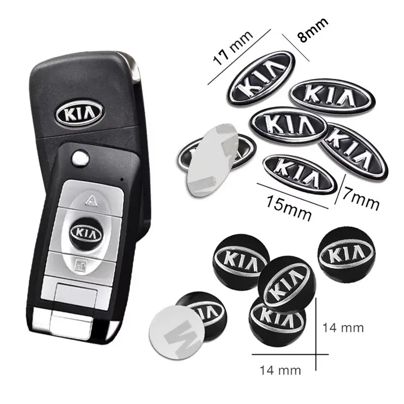 10Pcs 14mm, 16mm, Car Remote Key Fob Emblem Aluminium Badge Sticker Decals Replacement Accessories, Car Accessories Interior, For KIA K5 K9 Sorento Ceed Sportage Carnival Stinger Forte Niro Cadenza Soul Cerato EV6 Telluride RIO Seltos Picanto