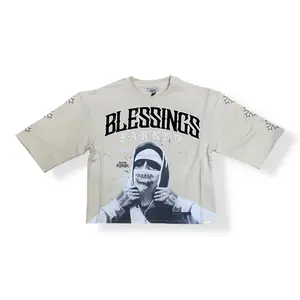 HF5503 - BLESSINGS EARNED 3/4 Sleeve Cropped Top Graphic T-Shirt