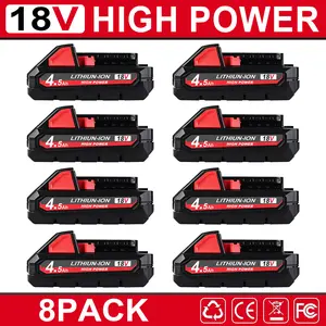 8-Pack M-18 Battery 4.5Ah 18V Replacement Battery for milwaukee with electric tools Compatible with M-18 Lithium Battery 48-11-1890/48-11-1850/48-11-1828/48-11-1820/48-11-1815 Cordless Tools for milwaukee battery