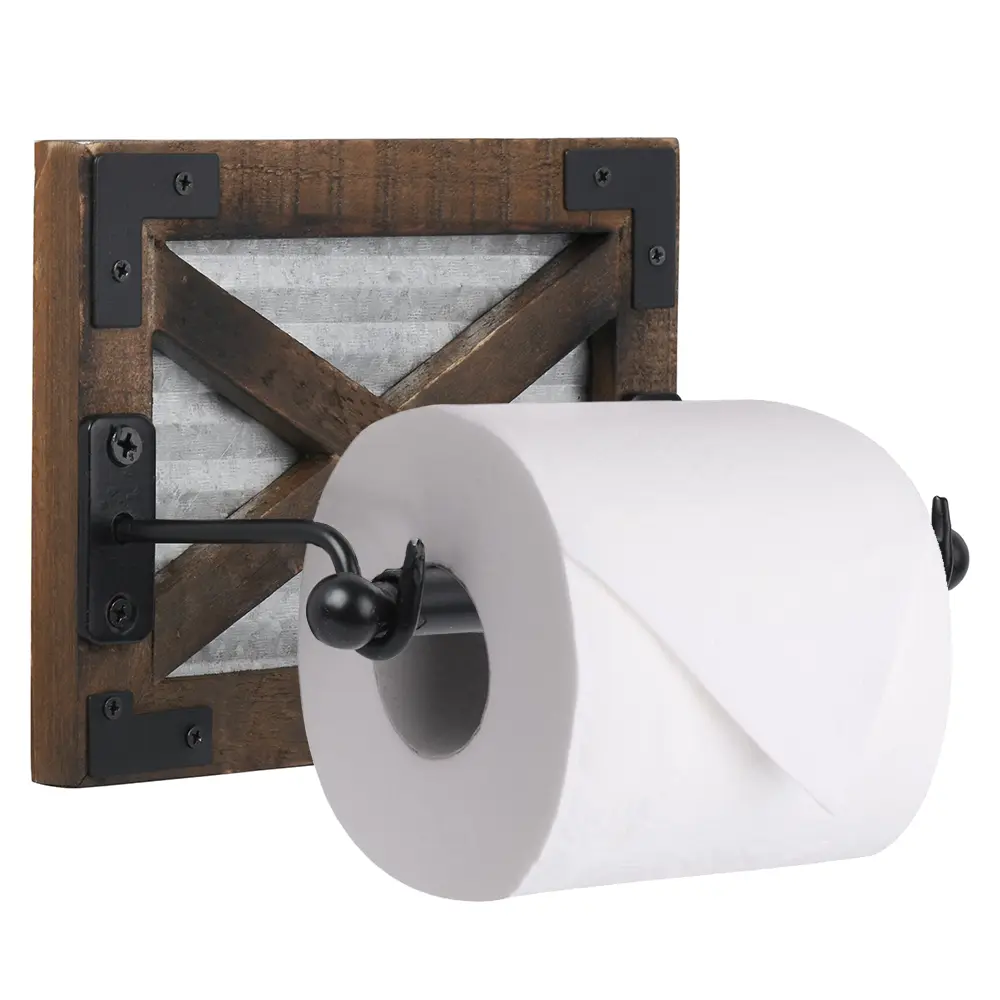Rustic Barn Door Toilet Paper Holder with Decorative Brackets Rustic Barn Door Toilet Paper Holder with Decorative Brackets