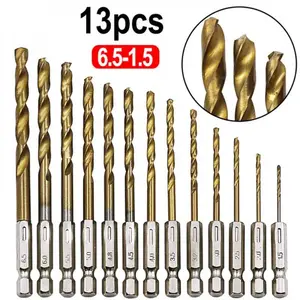 1/13pcs British system hexagonal handle Titanium plating drill bit electric drill screwdriver hole drilling air screwdriver tool,summervibes