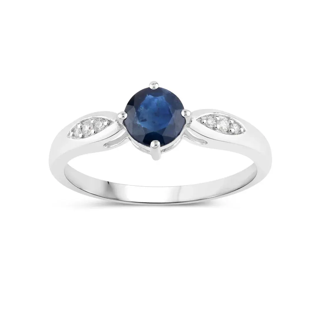 0.85 Ct Round Blue Sapphire & Diamond Prong 10k Gold Cocktail Ring
