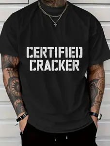 Black T-Shirt with Certified Cracker Text - Casual Streetwear for Everyday Use