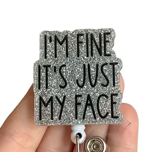 Glitter My Badge I’m fine funny reel for nurse and hospital workers. Badge clip Badge pull - Retractable swivel clip with a 360 rotation. Great gift for coworker.