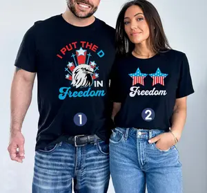 July 4th Matching Couple Shirts, Independence Day His and Hers Patriotic Flag Tshirt, Husband and Wife Gift, Matching Tee For Anniversary
