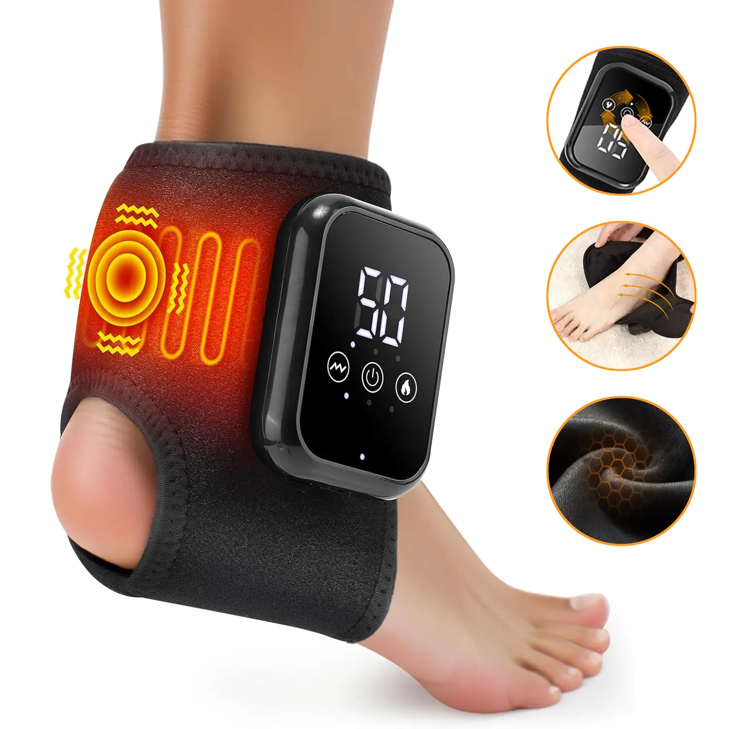Fogepix Ankle Support Magic Device for Pain Relief, Ankle Support Magic Device, 3 Heating Levels, 3 Massage Modes, 15 Minute Timer, Ankle Massager for Circulation and Pain Relief, Heated Ankle Brace Wrap, Touchscreen Universal Design