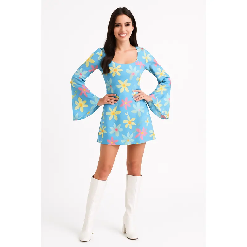 knee length dresses for ladies Vintage 1960s Pastel Floral Long Sleeve Mini Dress - UK 10 main image 1