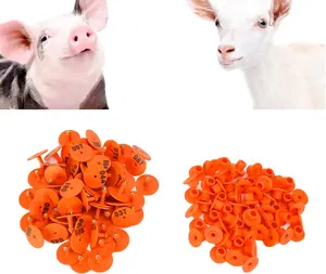 Shanrya Pig Round Ear Tag 001-100 Numbers Livestock Ear Tag Convenient Identification for Cattle Dogs Sheep Pigs Cow TPU Material High Strength Copper Nail Head Orange