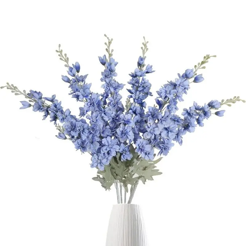 Lifelike Fade-Resistant Artificial Delphinium Larkspur Silk Flower Bouquet - 6-Count Blue, 33.5in/85cm Long Stem Home Decor, for Wedding Floral Decor, Bedroom Arrangements, DIY Projects (30 – 34 In Range)