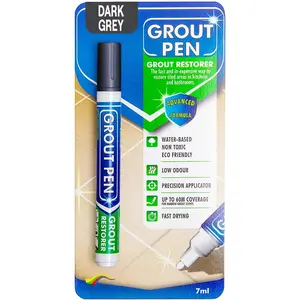 Grout Pen Dark Grey Tile Grout  Marker:  Tile Grout  Pen Colorant, Grout Shine Touch Up & Renew - Dark Grey, Narrow 5mm Tip (7mL)