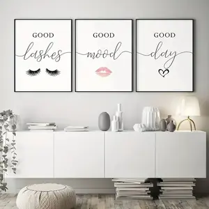 3pcs Eyelash Makeup Desk False Eyelash Wall Prints Art Decoration Poster Living Room Hanging Painting Girl Bedroom Frameless Oil Painting