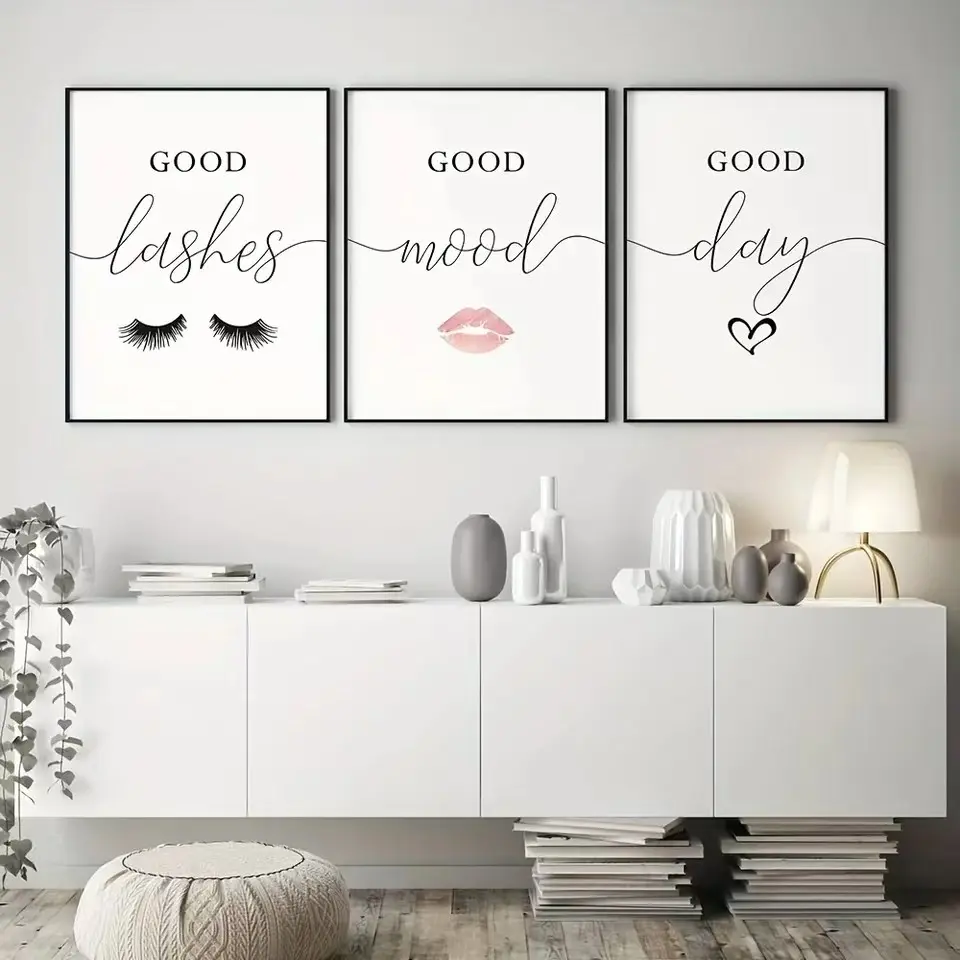 3pcs Eyelash Makeup Desk False Eyelash Wall Prints Art Decoration Poster Living Room Hanging Painting Girl Bedroom Frameless Oil Painting