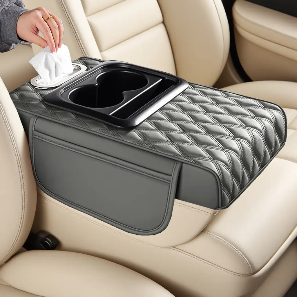 5-in-1 Car Organizer Glove Compartment Pad Waterproof Wear-Resistant PU Leather Multi-Functional Tissue Box Storage Bag Water Cup Holder Armrest Pad Car Organization Supplies Car Organization Accessories