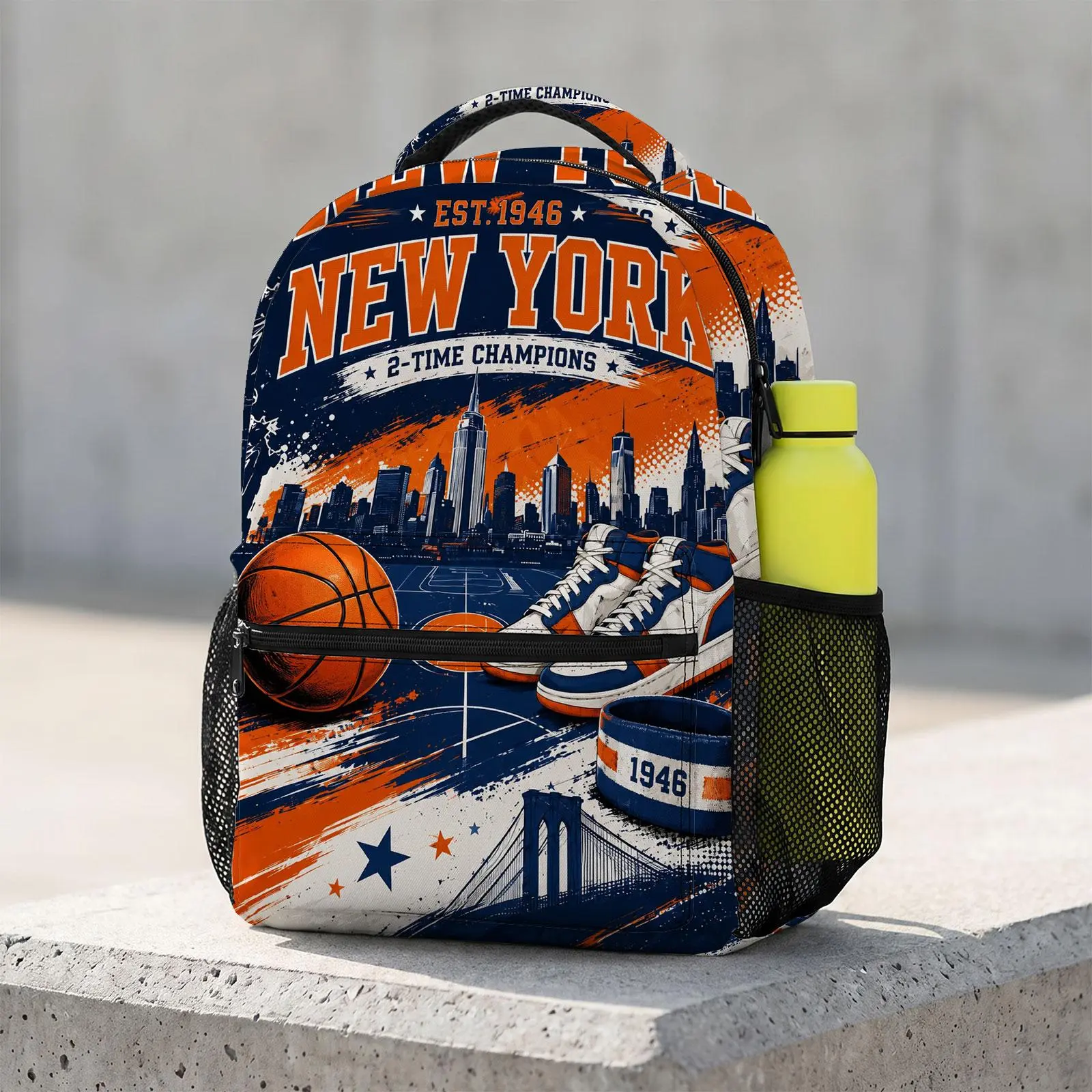 New-York-Basketball Large Capacity Cute Cartoon Animal Travel Bag | Heavy Duty School Backpack with Chest Buckle | Kawaii Printed Bookbag for Boys & Girls