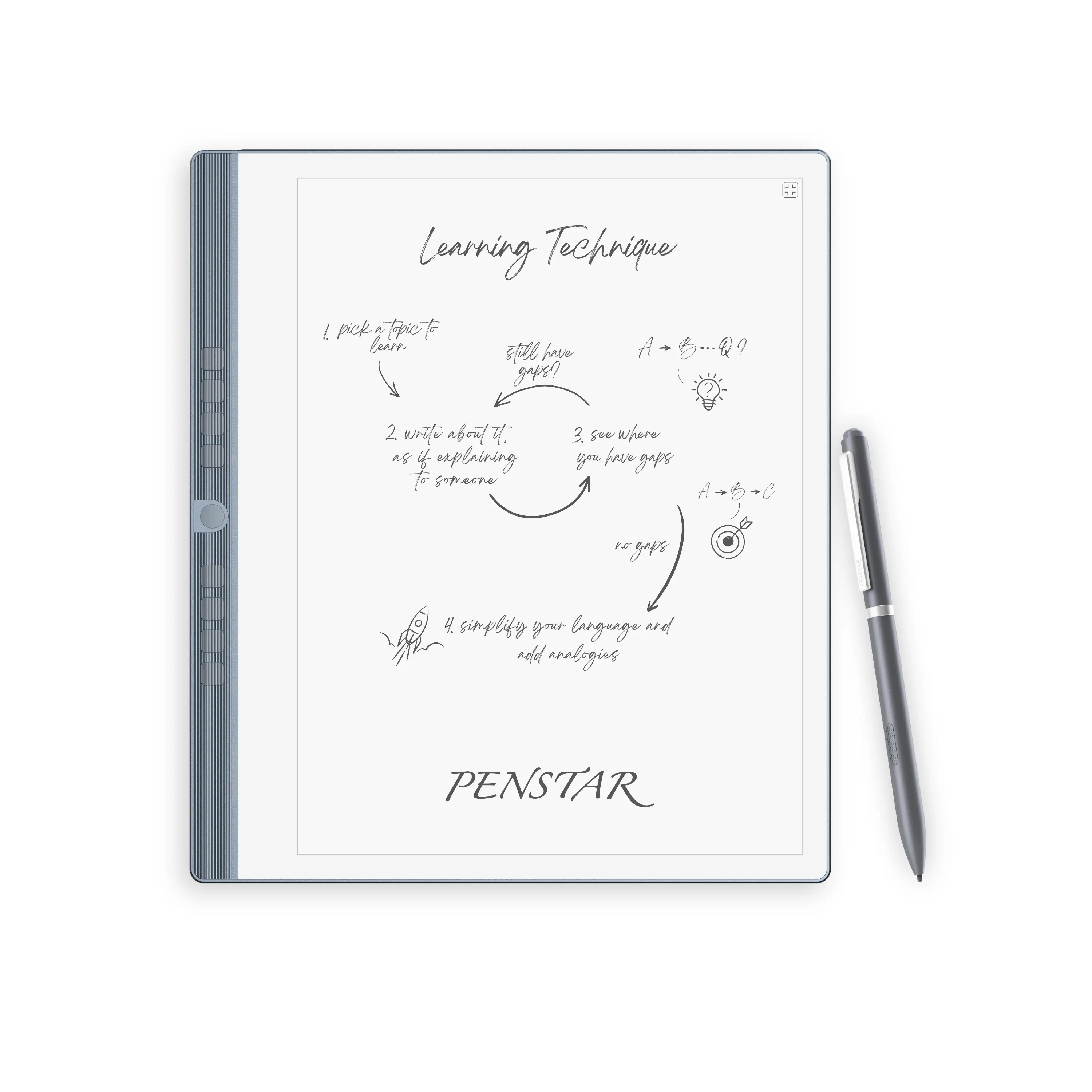 Penstar eNote 2 Electronic E-Ink Writing Tablet - 10.3” 300 PPI Pen-Only Screen, Whitest Paper Digital Notebook, Includes Folio Cover & 2 B5 Styluses, Stylus