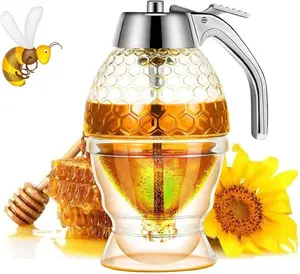 Honey Dispenser, Creative Honey Jar With Base, Funnel Type Sause bottle, Syrup Pot, Kitchen Product Practical Kitchen Gadgets, Canister Tin