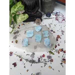 Small Larimar Slabs Polished Palm Stone Plate Healing Crystal Mineral Specimen Natural Rock Blue Rare Volcanic Stone