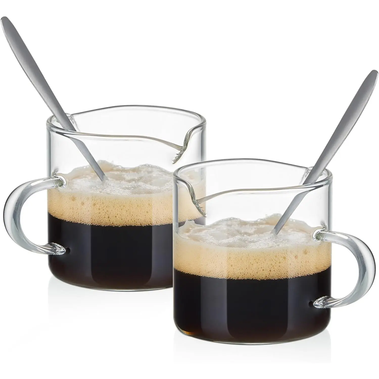 Espresso Cups Set of 2, 4 Oz Espresso Shot Glass with Handle Double Spout Clear Glass Milk Cup