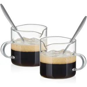 Espresso Cups Set of 2, 4 Oz Espresso Shot Glass with Handle Double Spout Clear Glass Milk Cup