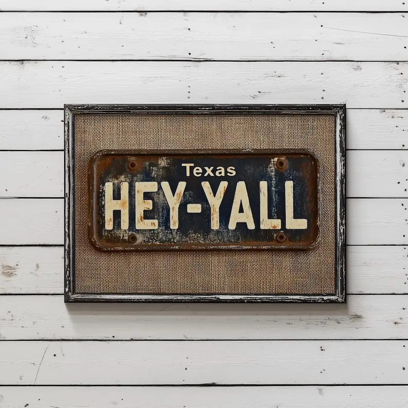 Vintage Texas License Plate Paper Print - Vintage Design Unframed Wall Decor, 24x36/30x30 Multi-Size Print Only, Rustic Southern Home Wall Display, Ships in Shipping Tube