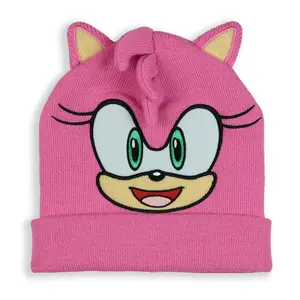 Sonic The Hedgehog Beanie Amy Rose Cuffed Knit Hat with 3D Quills and Ears