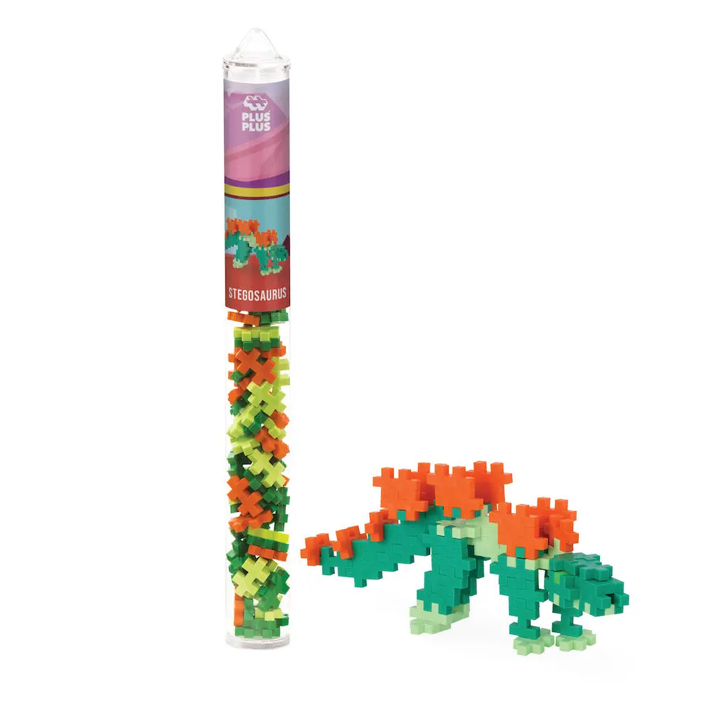 Plus-Plus Stegosaurus Building Toy, 70 Pieces, Party Favor for 6-8 Years, Reusable Travel-Friendly Tube, BPA/Phthalate-Free,.75" x.5" (20mm x 12mm) Construction Toy
