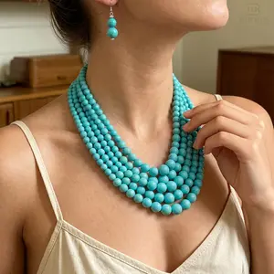 2pcs Boho Multi Layered Resin Statement Necklace & Earrings Set for Women, Chunky Beads Bib Necklace, Summer Beach Vibes Vacation Jewelry Gift for Her