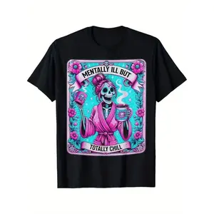 Graphic vintage tee Mentally Ill But Totally Chill" Men's Cotton T-Shirt - Casual & Comfortable, Perfect for Casual Attire or Fun Outings