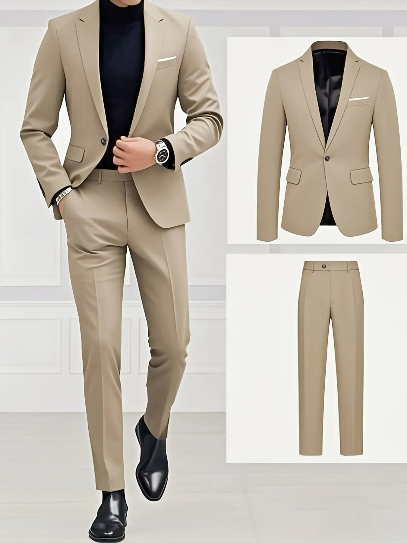 MenS 2pcs Classic Suit Set, Men's Formal Wear Business Suits, Formal Suit Ensemble, Formal Attire, Comfortable Fit, Stylish Jacket and Pants Combination, Suitable for Weddings, Parties, Formal Events Suit Coats