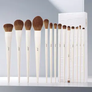Makeup Brushes 14Pcs Set Premium Synthetic Foundation Powder Blush Concealer Eyeshadow Blending Liner Brush Kit Light Grey T329