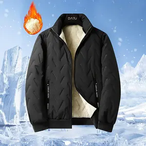Men's Geometric Pattern Casual Jacket Stand Collar Polyester Fabric Long Sleeve Zip-Up Coat with Pockets Fleece Lining for Autumn and Winter Wear Medium Size Menswear Tops jackets