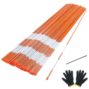 SUNNYGLADE 100 PCS 72 Inch Driveway Marker Set 1/4 Inch Dia Fiberglass Reflective Orange Snow Stakes with Steel Drill Bit & Protection Gloves for Parking Lots Walkways