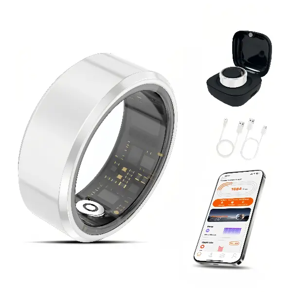 Casatelier Women's White Ceramic Smart Ring Device - Chargeable Wireless Bluetooth Wearable, Accurate SpO2 Tracking, Heart Rate Monitoring, Sleep Tracking, Long Battery Life, IP68 Waterproof, Android-Compatible, Ideal Couple Gift for Outdoor Use