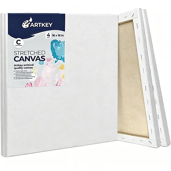 Stretched Canvases for Painting 16x16 Inch 4-Pack, 10 oz Triple Primed Acid-Free 100% Cotton Blank Canvas, Square Canvas for Oil Paint Acrylics Pouring & Wet Art Media, Pour Painting