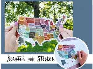 Scratch Off Sticker Map; USA Sticker; Scratch Off 50 States; Places traveled; Decal Map; Planner Sticker
