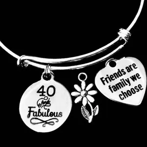 40th Birthday Charm Bracelet Friends are family we Choose Ourselves Adjustable Silver Bangle