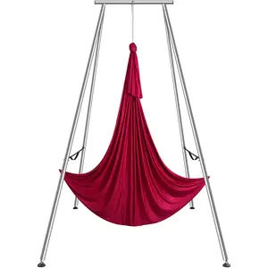 VEVOR Aerial Yoga Frame & Yoga Hammock,  9.67 ft Height Professional Yoga Swing Stand Comes with 6.6 Yards Aerial Hammock, Max 551.15 lbs Load Capacity, Yoga Rig for Indoor Outdoor Aerial Yoga, Red
