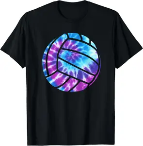 100% Cotton Volleyball Tie Dye Blue Purple Teenage Girls Practice T-Shirt
