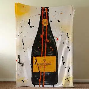 Veuve Clicquot Champagne Abstract Splatter Art Flannel Blanket 50"x60" Ultra-Luxury Pop Art Throw for Modern Home Decor, 50X60"